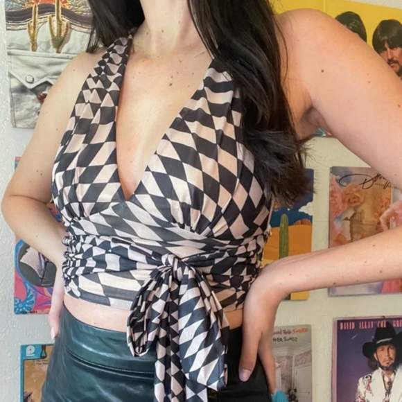 Checker Print Crop Tops